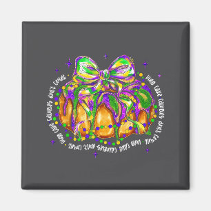 Retro King Cake Coquette Bow Beads Happy Mardi Gra Magnet