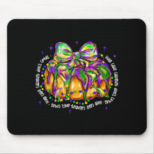 Retro King Cake Coquette Bow Beads Happy Mardi Gra Mouse Pad