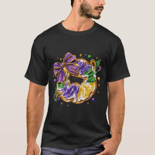 Retro King Cake Coquette Bow Beads Happy Mardi Gra T-Shirt