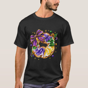 Retro King Cake Coquette Bow Beads Happy Mardi Gra T-Shirt