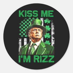 Retro Kiss Me I'm Rizz Trump Irish Shamrock St Pat Classic Round Sticker