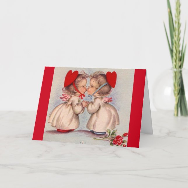 Retro Kissing Angels Valentine's Day Note Card (Front)
