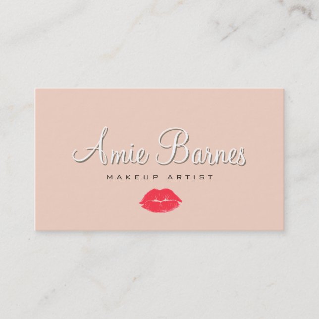 Retro Kissing Lips Makeup Artist Cosmetology Peach Business Card (Front)
