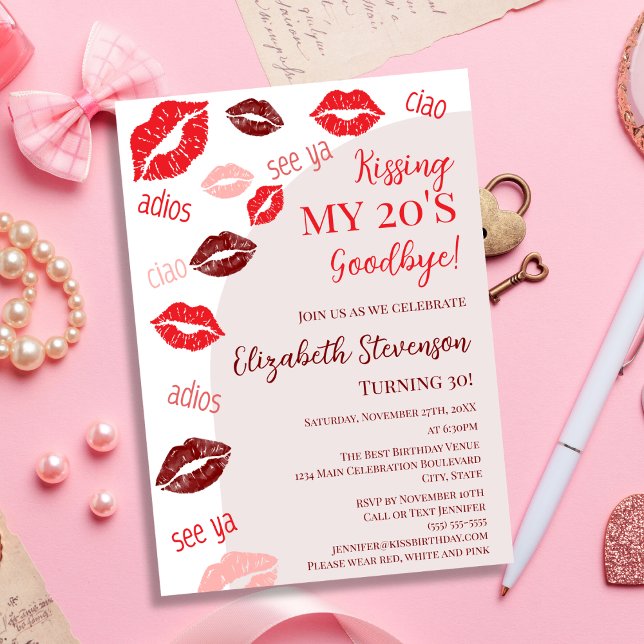 Retro Kissing My 20's Goodbye 30th Birthday Party Invitation (Creator Uploaded)
