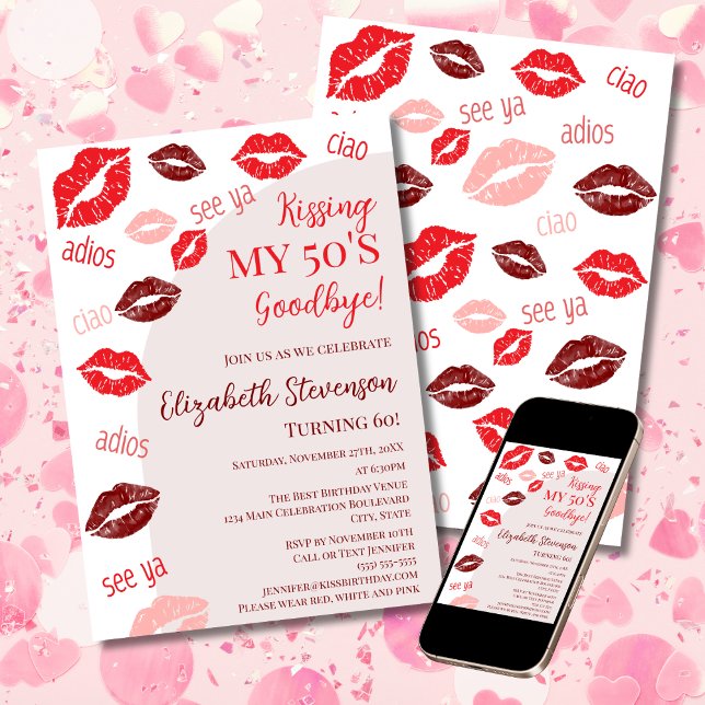 Retro Kissing My 50's Goodbye 60th Birthday Party Invitation (Creator Uploaded)