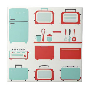 Retro Kitchen Appliances Pattern Ceramic Tile