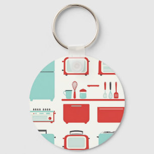 Retro Kitchen Appliances Pattern Key Ring
