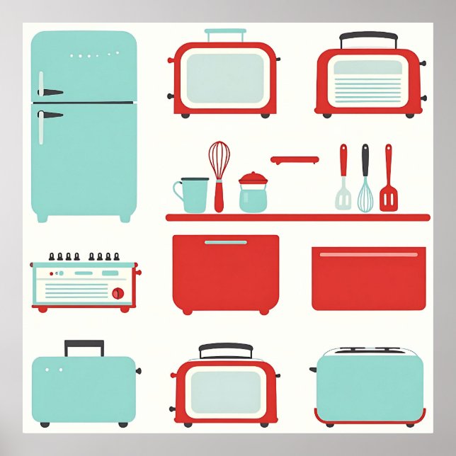 Retro Kitchen Appliances Pattern Poster (Front)
