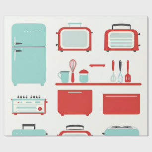 Retro Kitchen Appliances Pattern Wrapping Paper
