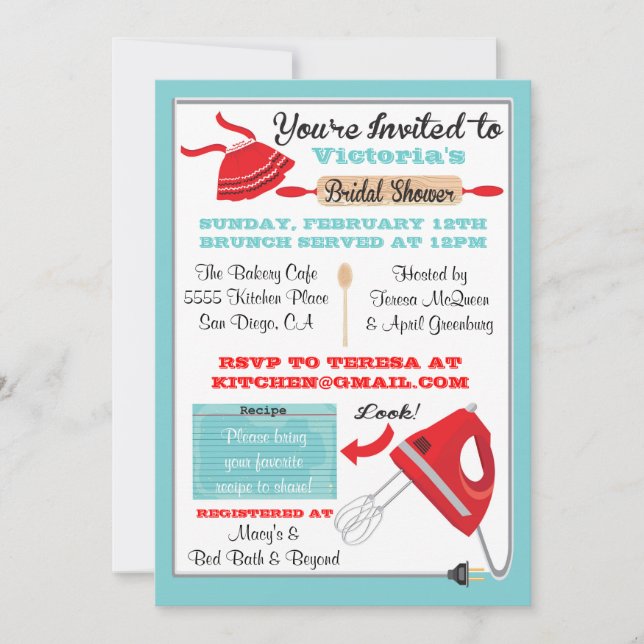 Retro Kitchen Bridal Shower Invitations (Front)