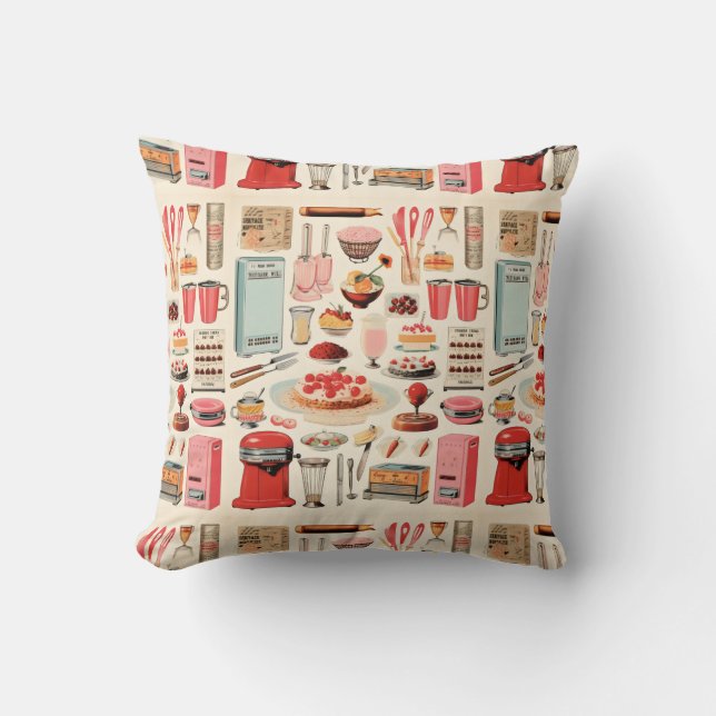 Retro Kitchen Cakes and Tools Cushion (Front)