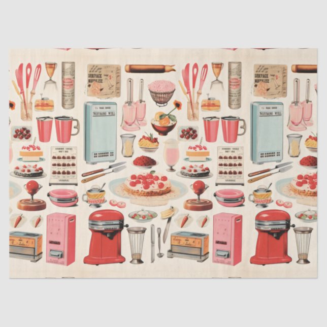 Retro Kitchen Cakes and Tools Tissue Paper (Front)