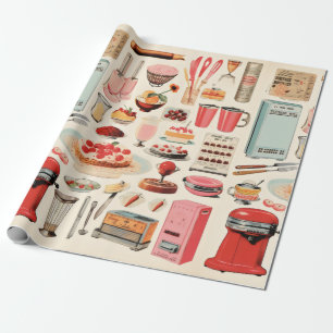Retro Kitchen Cakes and Tools Wrapping Paper
