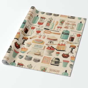 Retro Kitchen Cakes and Tools Wrapping Paper