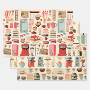 Retro Kitchen Cakes and Tools Wrapping Paper Sheet