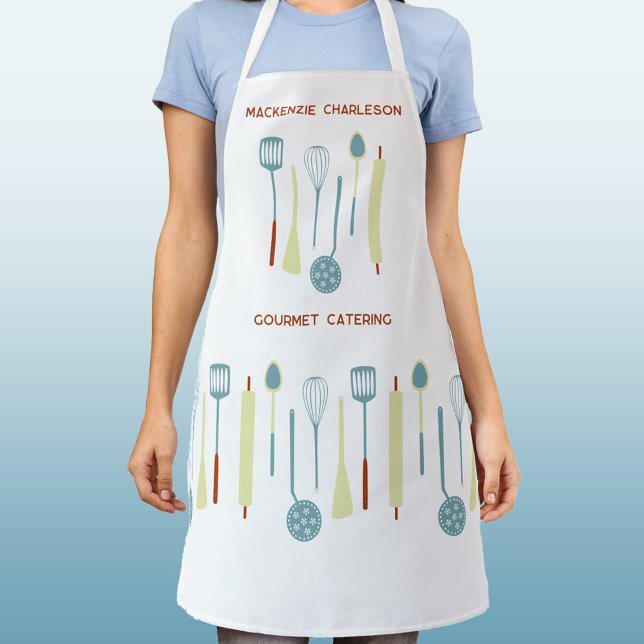 Retro Kitchen Catering Personalised Apron (Retro bakery cafe catering small business custom text apron)