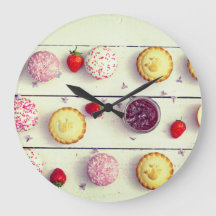 Retro kitchen clock with cupcakes and strawberries