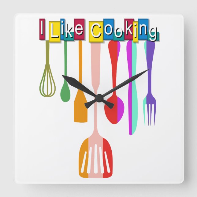 Retro Kitchen Cooking Square Wall Clock (Front)