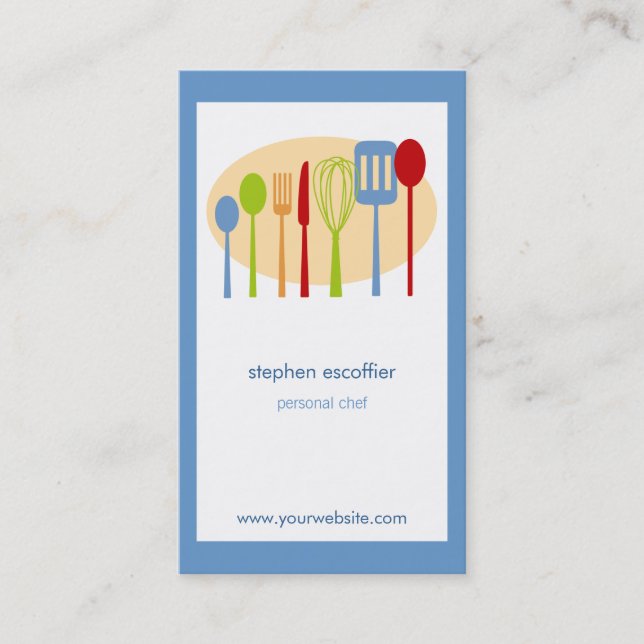 Retro Kitchen Cooking Utensils Chef Business Card (Front)