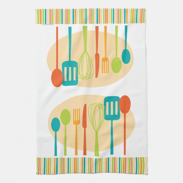 Retro Kitchen Cooking Utensils Dish Towel (Vertical)