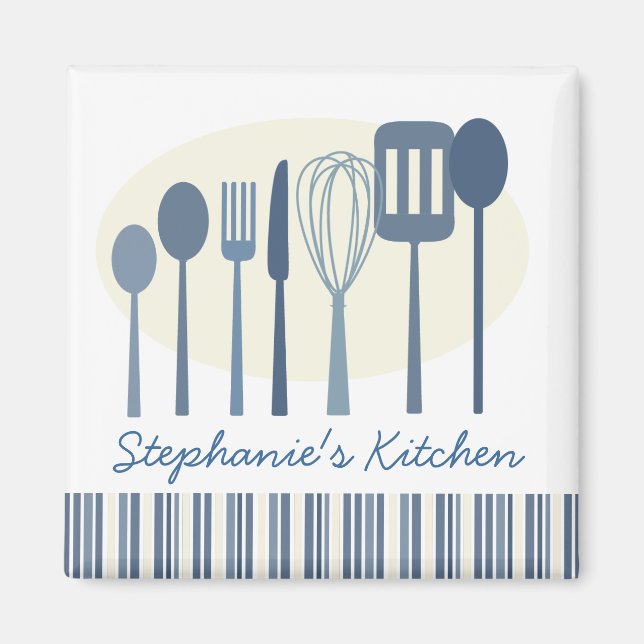 Retro Kitchen Cooking Utensils Personalised Magnet (Front)
