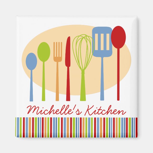 Retro Kitchen Cooking Utensils Personalised Magnet (Front)