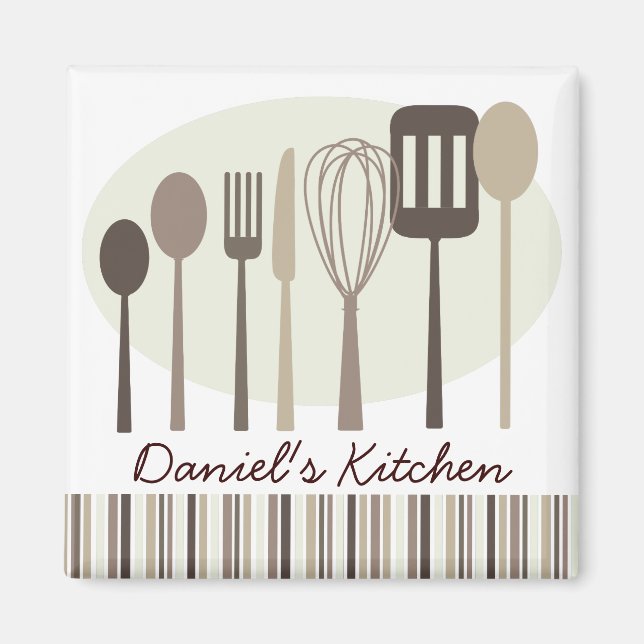 Retro Kitchen Cooking Utensils Personalised Magnet (Front)
