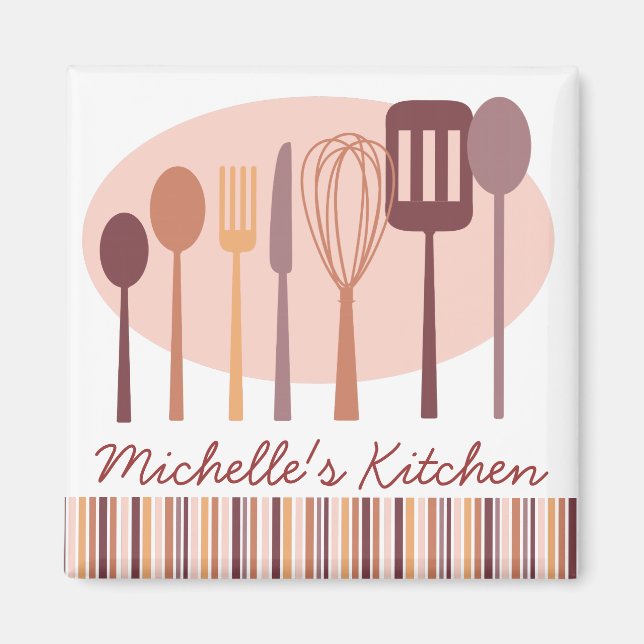 Retro Kitchen Cooking Utensils Personalised Magnet (Front)