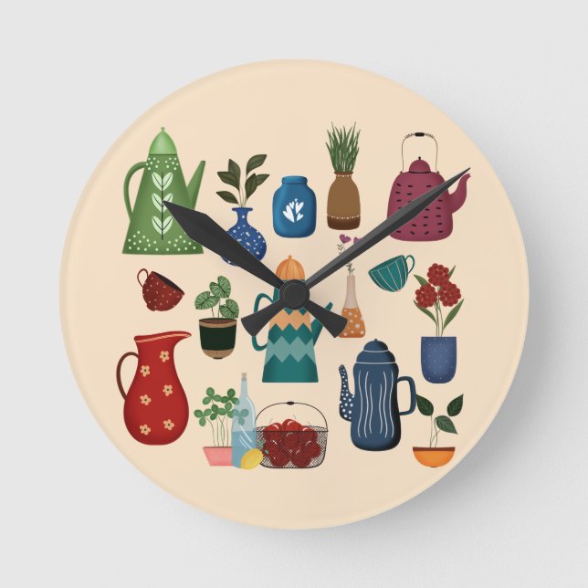 Retro Kitchen Essentials Round Clock (Front)