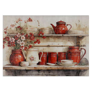 Retro Kitchen Shelf Vintage Rustic Red White  Cutting Board