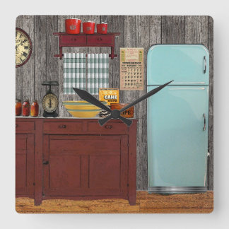 Retro kitchen square wall clock