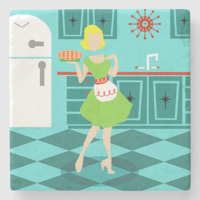 Retro Kitchen Stone Coaster (Front)