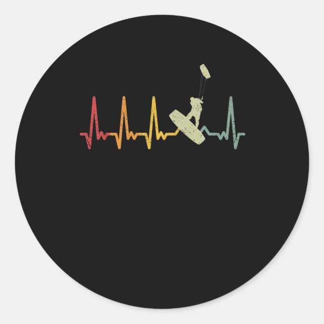 Retro kitesurfer heartbeat waves kiteboarding classic round sticker (Front)