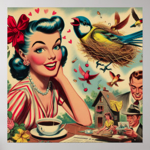 Retro Kitsch 1950s Girl Illustration Poster