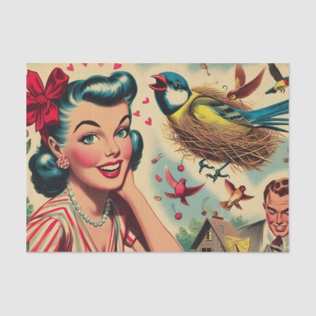 Retro Kitsch 1950s Girl Illustration Tissue Paper (Front)