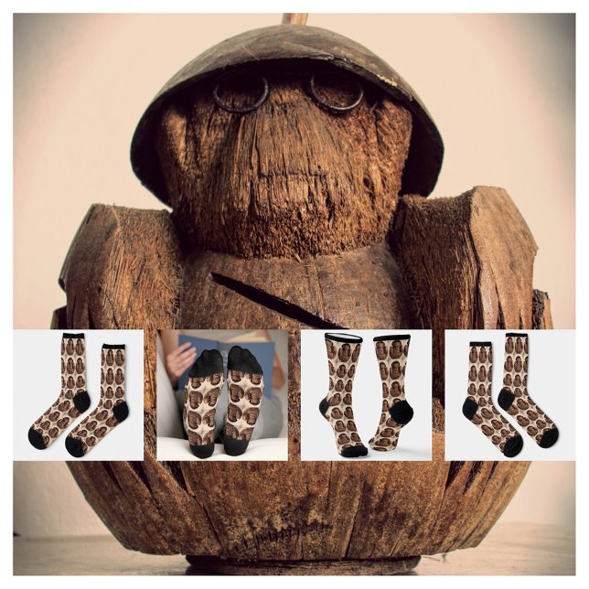 Retro Kitsch Carved Coconut Monkey Banks Fun Socks (Creator Uploaded)