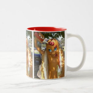 Retro Kitsch Hot Dog Statue Two-Tone Coffee Mug