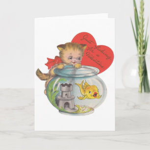 Retro Kitten and Fish Valentine Card