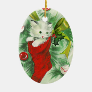 Retro Kitten Christmas Ornament