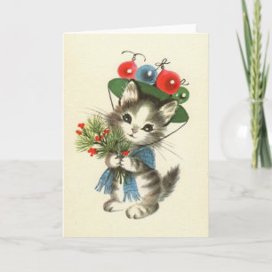 Retro Kitten Holiday Greeting Card