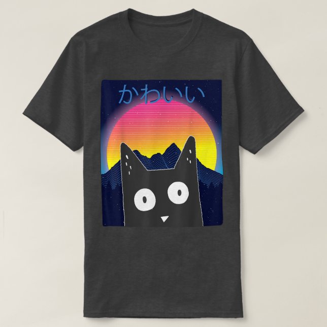 Retro Kitten Neko Synthwave Japan 80s Manga Haraju T-Shirt (Design Front)