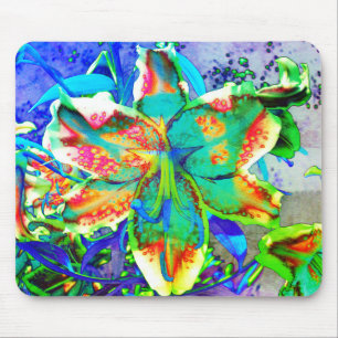 Retro kiwi lime tropical lily mouse pad