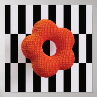 Retro knit flower 3D art print orange, black&white