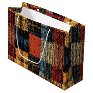 Retro Knit Patchwork - Cosy Autumn Boho Vintage Large Gift Bag
