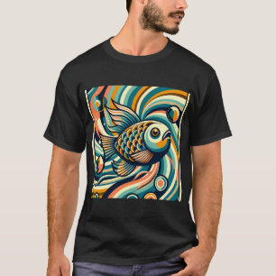 Retro Koi Fish in Swirling Waves T-Shirt