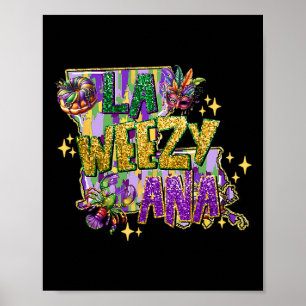 Retro La Weezy Louisiana Map Mardi Gras New Orlean Poster