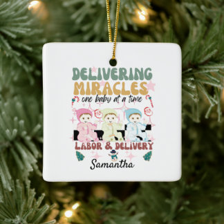 Retro labour and delivery nurse Christmas  Ceramic Ornament