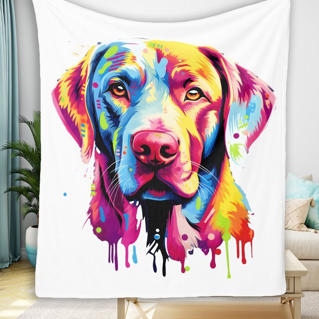 Retro Labrador Retriever Colourful Dog Lover Fleece Blanket (Creator Uploaded)