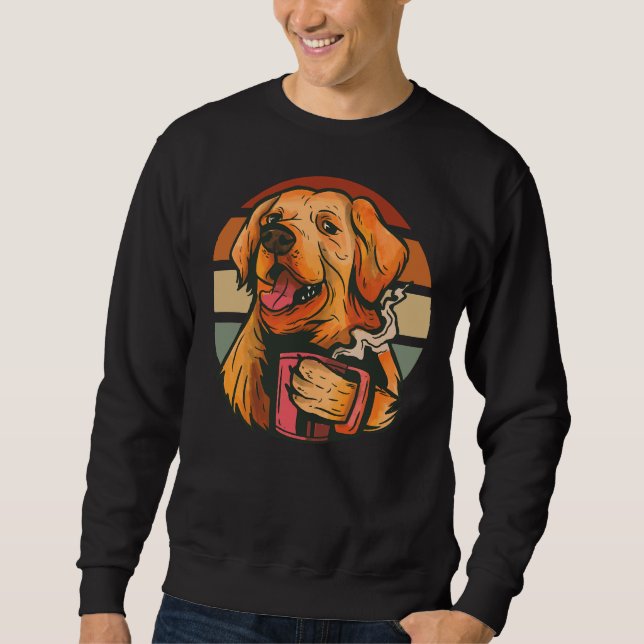 Retro Labrador Retriever Dog Coffee Drinker Sun Ri Sweatshirt (Front)