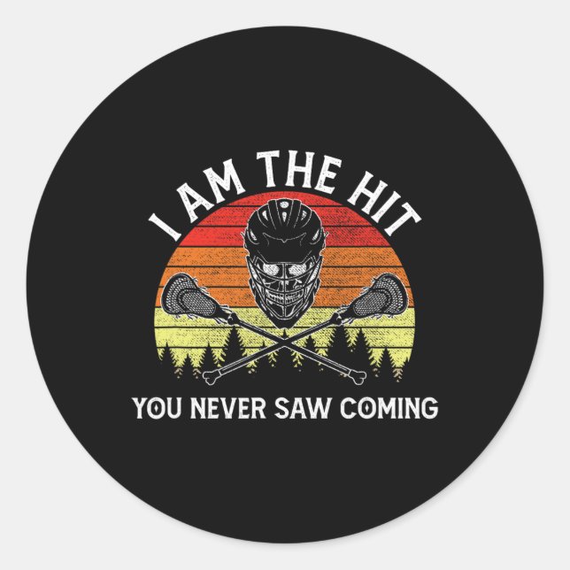 Retro Lacrosse Player Lax Coach Goalie Ball Sport  Classic Round Sticker (Front)